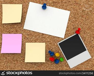 Corkboard with paper sticker. Computer generated image