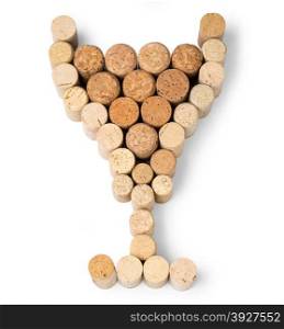 Corks in the shape of a wine glass or chalice on white background. with clipping path