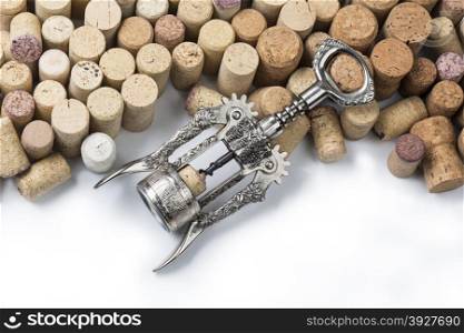 corkscrew and cork isolated on white background