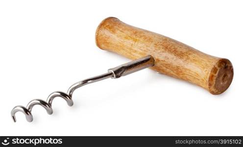 Corkscrew with wooden handle isolated on a white background