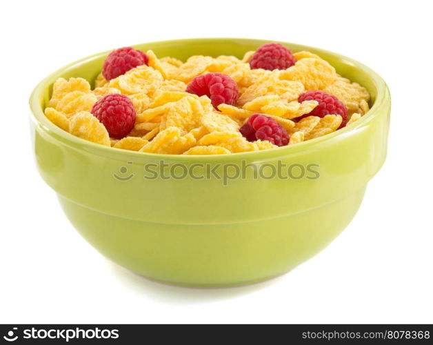 corn cereals and fresh raspberry