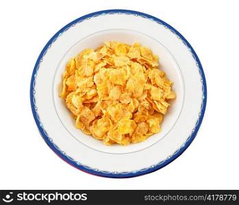 corn flakes in a plate , top view