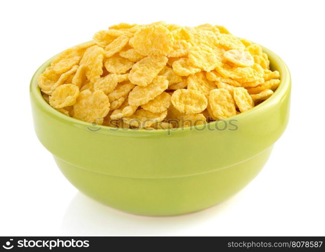 corn flakes in bowl isolated on white background