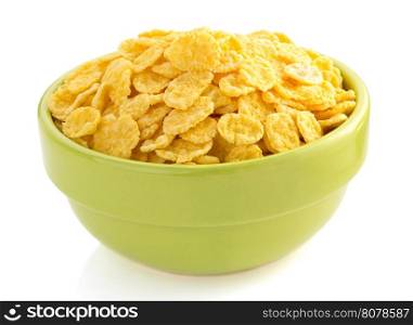corn flakes in bowl isolated on white background