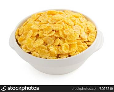 corn flakes in bowl isolated on white background