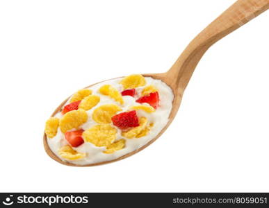 corn flakes in spoon isolated on white background