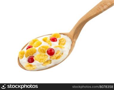 corn flakes in spoon isolated on white background