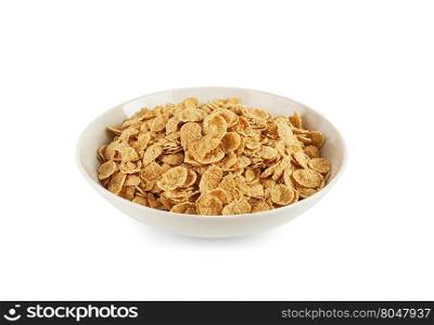 Corn flakes isolated in a plate on white background. With clipping path.