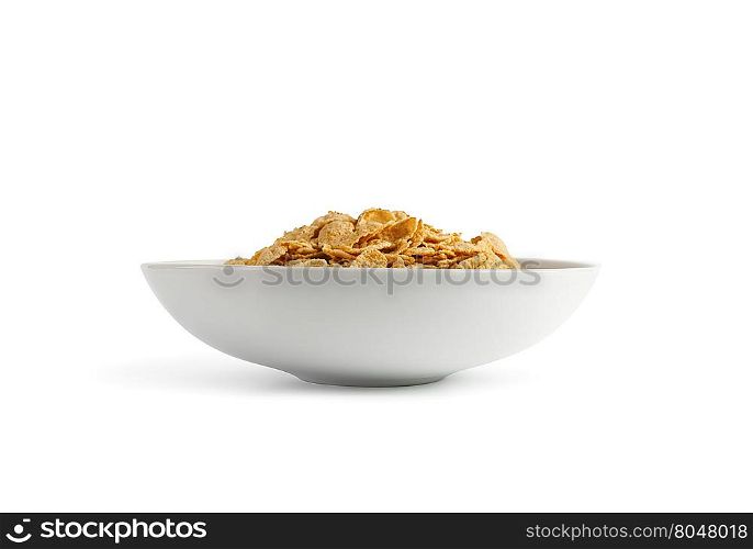 Corn flakes isolated in a plate on white background. With clipping path.