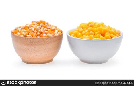 Corn seed in cup on white background.