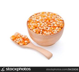 Corn seed in cup on white background.