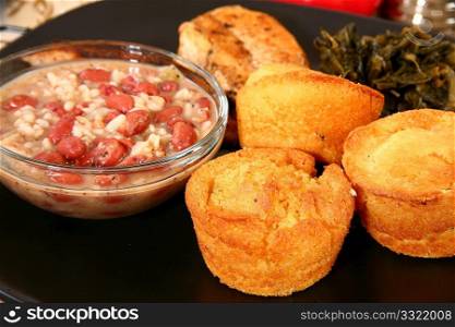 Cornbread and red beans with rice.