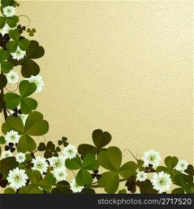 Corner, border design with clover leaves, Patrick&rsquo;s Day card