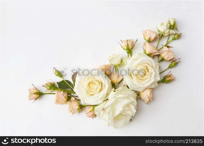 Corner frame of a beautiful roses on a white background. frame of a beautiful roses