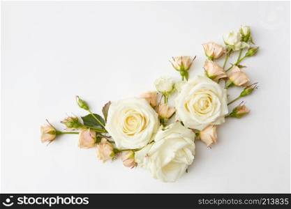 Corner frame of a beautiful roses on a white background. frame of a beautiful roses
