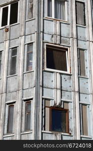 Corner of big apartment building in Murmansk, Russia