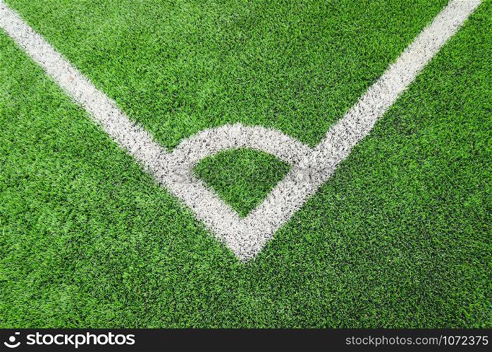 corner of footbal field - futsal field on green grass with center line top view at sport outdoor