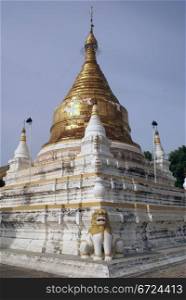 Corner of golden stupa in Maha Aungmye Bonzan monastery in Inwa, Mandalay, Myanmar