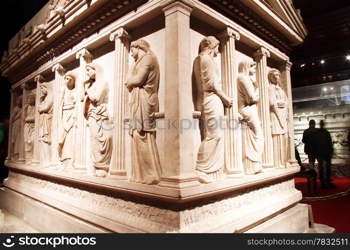 Corner of sarcophagus in Archeological museum in Istanbul, Turkey