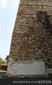 Corner of stone tower in Tsarevets fortress in Veliko Tirnovo, Bulgaria