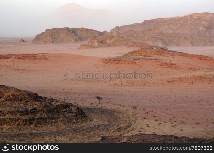 Corner of the road in Wadi Rum desert, Jordan