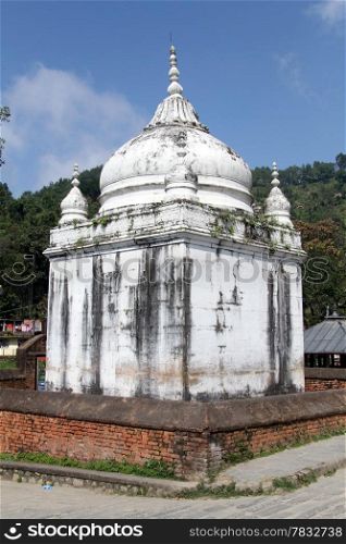 Corner of white Hindu temple in Gorkha in Nepal