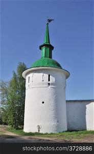 Corner tower of Monastery in Alexandrov town, Russia