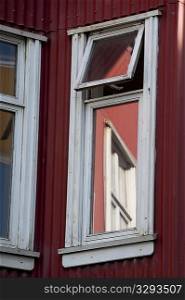Corner view of a window in a building in Reykjavik Iceland