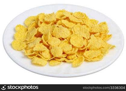 cornflakes in a white plate on a black background, isolated