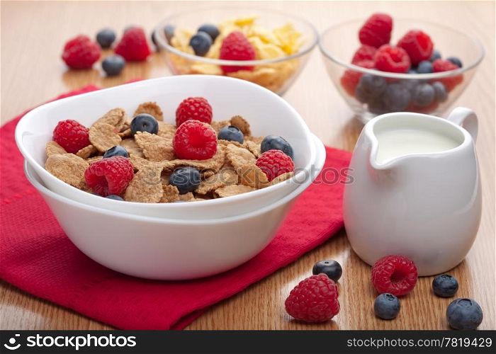 cornflakes with fresh berries for breakfast