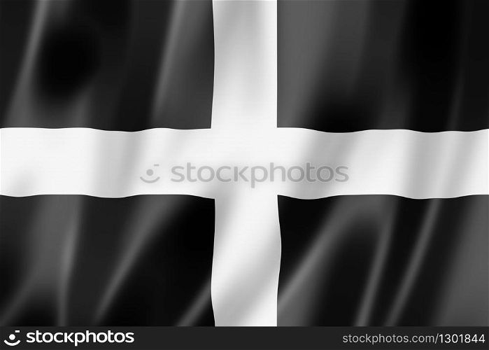 Cornwall County flag, United Kingdom waving banner collection. 3D illustration. Cornwall County flag, UK