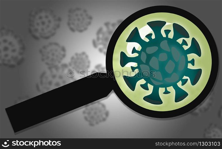 Corona virus seen with a magnifying glass, 3d rendering