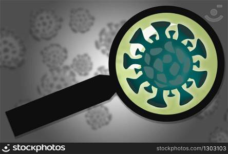 Corona virus seen with a magnifying glass, 3d rendering