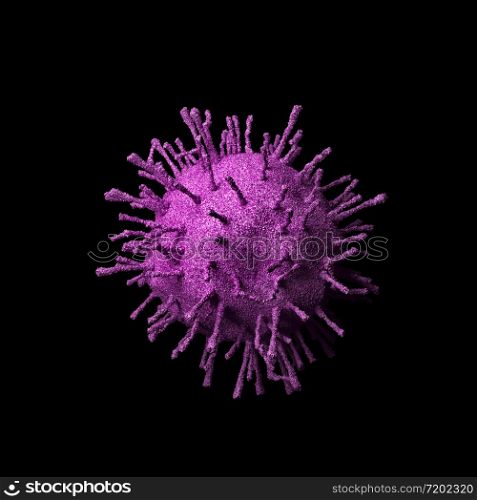 Corona Virus2019-nCoV or Covid 19. Asian flu infection outbreak as pandemic risk around the world in medical concept. close up of microscope virus cells. 3d abstract illustration isolated on black.