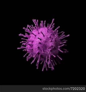 Corona Virus2019-nCoV or Covid 19. Asian flu infection outbreak as pandemic risk around the world in medical concept. close up of microscope virus cells. 3d abstract illustration isolated on black.