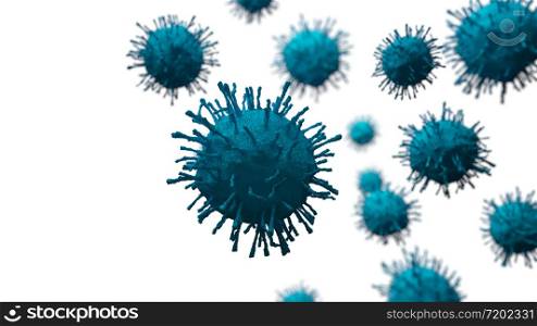 Corona Virus2019-nCoV or Covid 19. Asian flu infection outbreak as pandemic risk around the world in medical concept. close up of microscope virus cells. 3d abstract illustration.