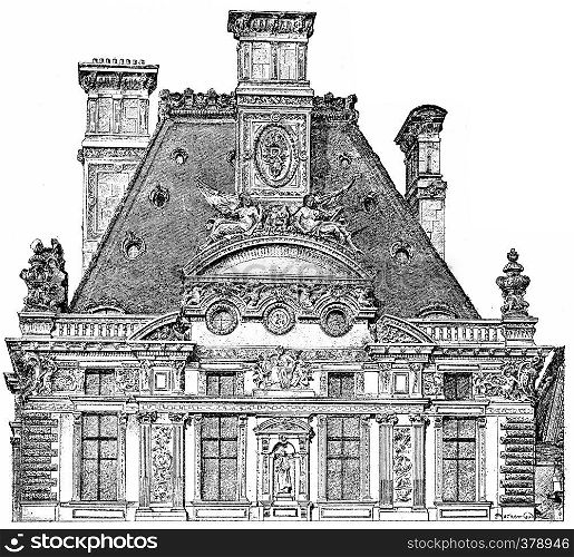 Coronation Pavilion de Marsan, vintage engraved illustration. Paris - Auguste VITU ? 1890.