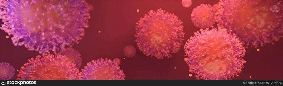 Coronavirus. Background with viruses. Influenza viruses on colorful background. 3D illustration. Coronavirus outbreak and coronaviruses influenza background. 3D illustration.