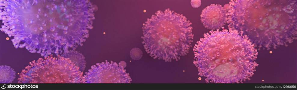 Coronavirus. Background with viruses. Influenza viruses on colorful background. 3D illustration. Coronavirus outbreak and coronaviruses influenza background. 3D illustration.