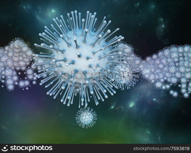 Coronavirus Chemistry. Viral Epidemic series. Background design of Coronavirus particles and micro space elements relevant for virus, epidemic, infection, disease and health