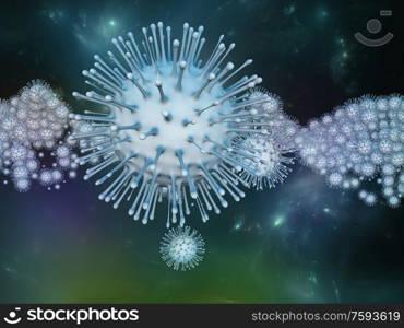 Coronavirus Chemistry. Viral Epidemic series. Background design of Coronavirus particles and micro space elements relevant for virus, epidemic, infection, disease and health