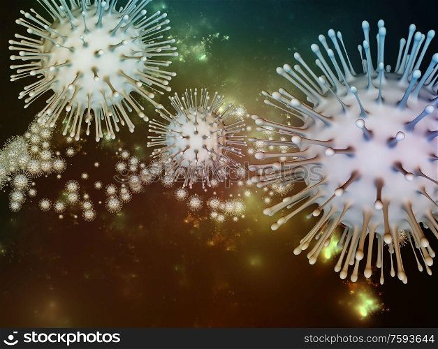 Coronavirus Chemistry. Viral Epidemic series. Background design of Coronavirus particles and micro space elements relevant for virus, epidemic, infection, disease and health
