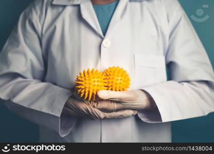 Coronavirus COVID-19 medical test vaccine research and development concept. Scientist in laboratory study and analyze scientific sample of Coronavirus antibody to produce drug treatment for COVID-19.