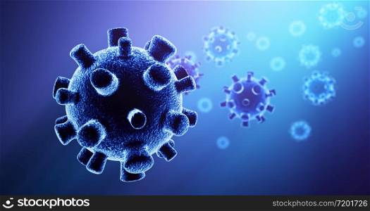 Coronavirus influenza and Novel coronavirus COVID-19 bacteria cells abstract microscope virus close up view 3D illustration.