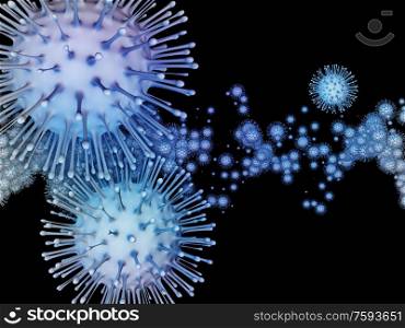 Coronavirus Micro World. Viral Epidemic series. Visually attractive backdrop made of Coronavirus particles and micro space elements suitable in layouts on virus, epidemic, infection, disease and health