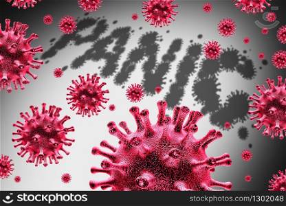 Coronavirus panic and virus outbreak fear and pandemic transmission anxiety or public epidemic uncertainty and covid-19 contagious medical crisis as a world public health concept as a 3D render.