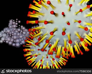 Coronavirus Research. Viral Epidemic series. 3D Illustration of Coronavirus particles and micro space elements for projects on virus, epidemic, infection, disease and health