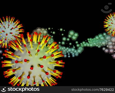 Coronavirus Research. Viral Epidemic series. 3D Illustration of Coronavirus particles and micro space elements for projects on virus, epidemic, infection, disease and health
