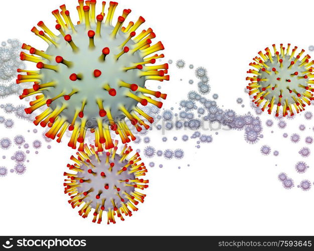 Coronavirus Research. Viral Epidemic series. Design composed of Coronavirus particles and micro space elements on the subject of virus, epidemic, infection, disease and health
