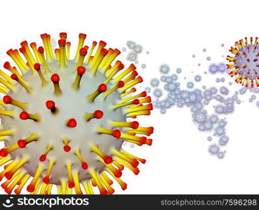 Coronavirus Space. Viral Epidemic series. 3D Illustration of Coronavirus particles and micro space elements for projects on virus, epidemic, infection, disease and health